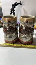 1988 Budweiser Holiday Beer Stein Clydesdale Collector Series Set of 2 