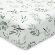 Organic Muslin Fitted Crib Sheet - Eucalyptus Leaf Print for Standard Crib  Tod