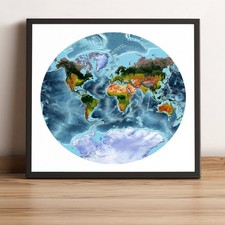 Mapa del Mundo, Mapa del Mundo de Proyección Van der Grinten, Mapa enmarcado en Relieve del Mundo