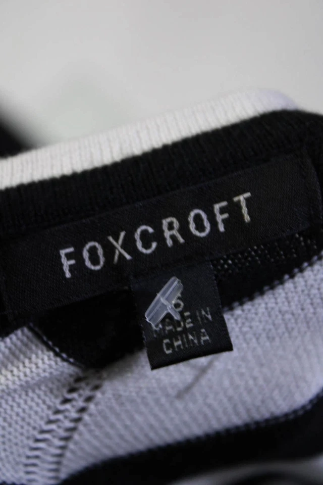 Cárdigan Suéter Foxcroft Mujer Botón Frontal Chevron Blanco Negro Talla Pequeña Foto 4 de 4