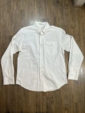 Criquet Button Down Shirt Large Long Sleeve Organic Cotton White Pocket *Read