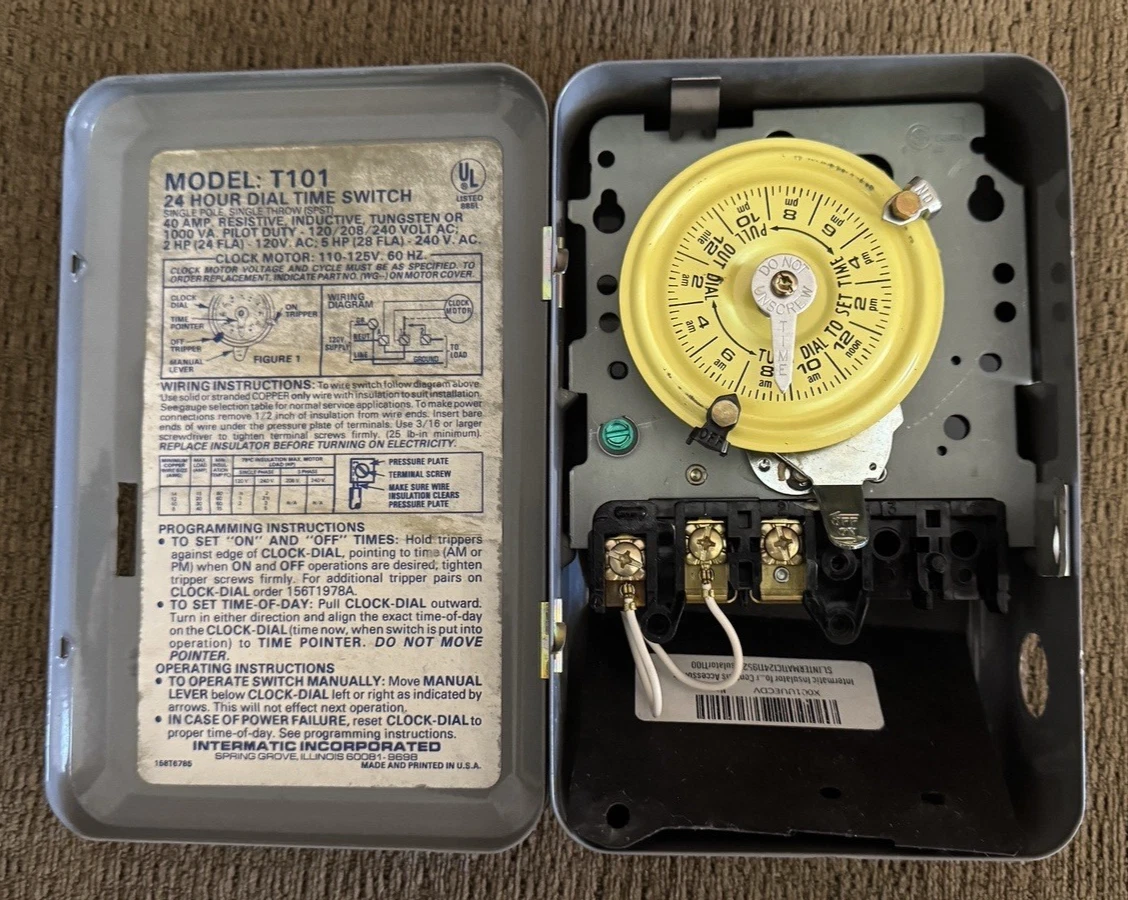 Intermatic T101 T100 Series 120V SPST 24-Hour Mechanical Time Switch