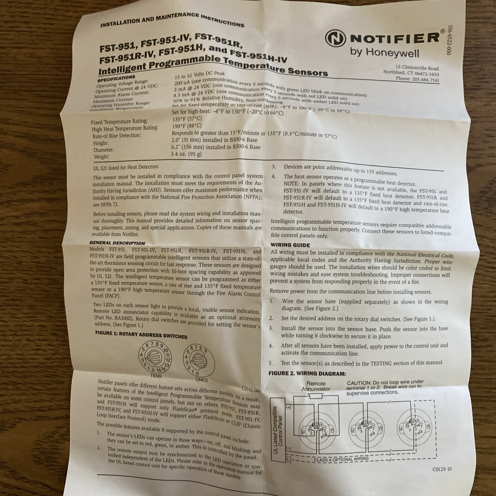 NOTIFIER FST-951 135° FIXED TEMP HEAT DETECTOR HEAD WHITE FIRE ALARM