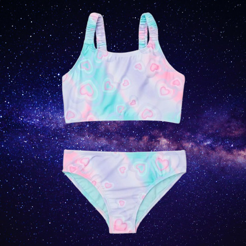 Wonder Nation Girls XL 14-16 Tie Dye Ruched Strap Bikini Swimsuit with UPF 50+