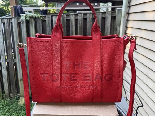 Marc Jacobs Medium Full Grain Leather The Tote Bag Red Preowned