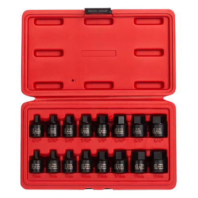 3/8 in. Drive Stubby Impact Hex Driver SAE and Metric Set (16-Piece)