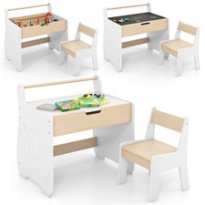 COSTWAY Kids Table and Chair Set Wooden Activity Desk and Chair Set-White