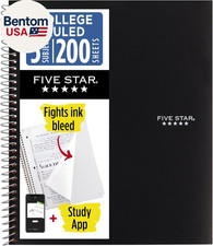 Spiral Notebook Study App, 5 Subject, College Ruled Paper, 8-1/2" X 11", 200 S