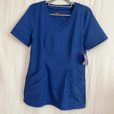 NWT Urbane Ultimate Women's 4 Pocket Scrub Top Royal Blue V Neck XSM
