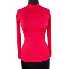 J.Crew Rash Guard Pink Orange Top Striped Mock Swim Sleeve Back Zip Sz XS NWOT