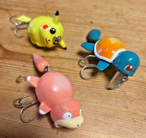 Leurres Pêche TOMY Pokémon - Lot De 3 : Pikachu, Squirtle (Zenigame) Et Slowpoke (Yadon) - Japon