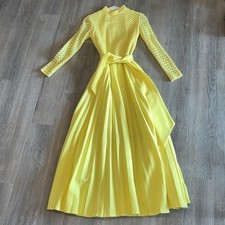 Vintage perfection yellow long sleeve pleated long maxi dress MCM mod S 9/10