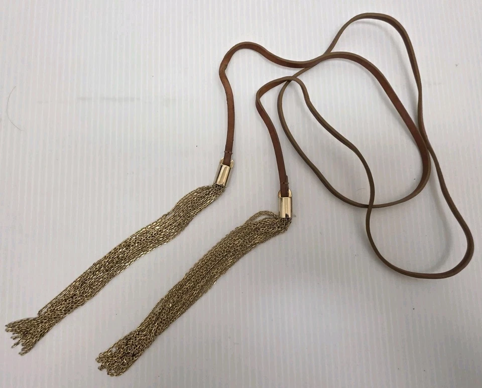 Michael Kors Equipaje Cuero Marrón + Borla Oro Pulido Collar Largo BONITO Foto 2 de 4