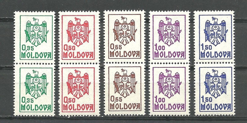 MOLDOVA 1992, Coat of Arms, set of 5, pairs, MNH