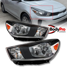 For 2018-2023 Kia Rio Sedan Headlights Clear Halogen Headlamps Black Left+Right