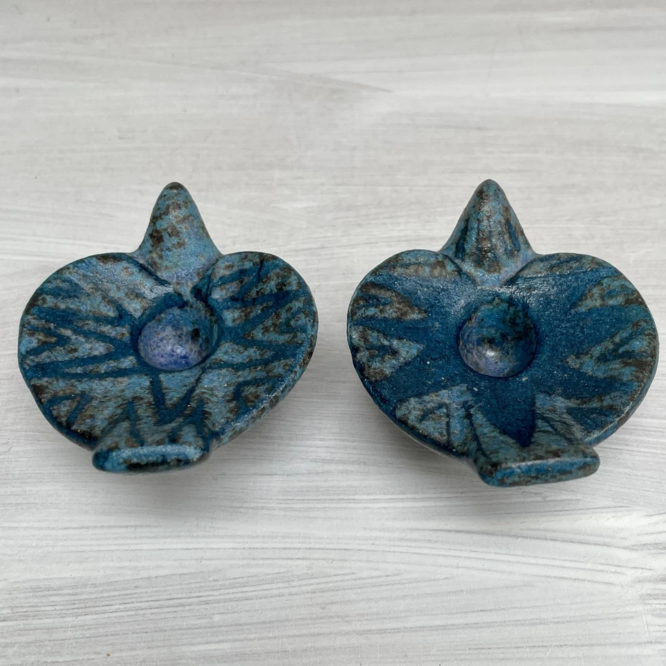 Pair 2 x Vintage Studio Pottery Blue Bird Candle Holders Greece VGC - Image 4 of 4