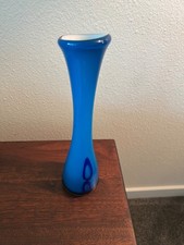 1970s Blue Murano Glass Soliflore Vase 12 Blue Swirl Design EXCELLENT