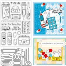ORIGACH Stamps and Dies Set for Get Well Card Making Sick Clear and...