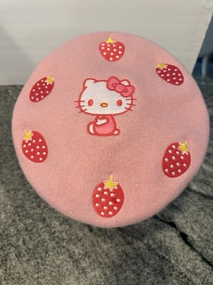 Hello Kitty Strawberry Bow Beret Sanrio Hot Topic Pink Discontinued French Hat