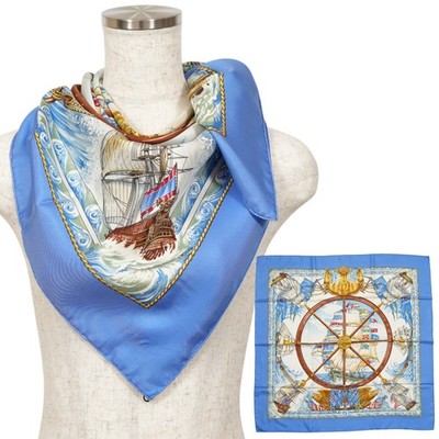 HERMES Carre 90 ''Vive le vent'' 100% Silk Scarf Vintage Rare Cleaned