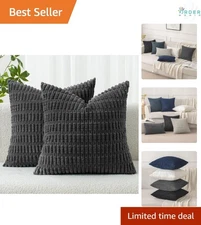 2 Pack 18x18 Inch Corduroy Throw Pillow Covers Modern Farmhouse Sofa Decor Grey