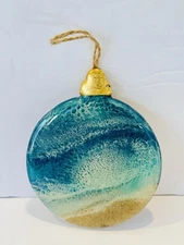Beach Wave Hanging Ocean Waves Round Ornament Seafoam Green/Sand