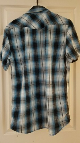 Harley Davidson Small Button Shirt Size S Blue, Black and White Plaid - Picture 2 of 3