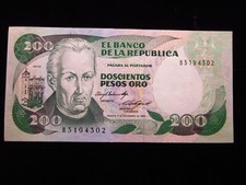 Colombia 200 Pesos Oro 1984 h4302 P429 Banco de La Republica Banknote Money