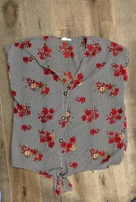 Sienna Sky Striped Floral Button and Front Short Sleeve Womens Blouse size Small