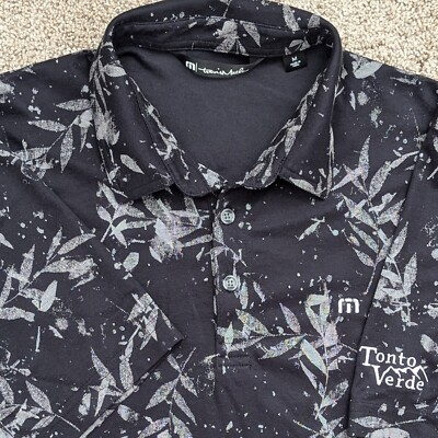 Travis Mathew The Riegel MEDIUM Black Gray Floral Tropical Print Golf Polo Shirt