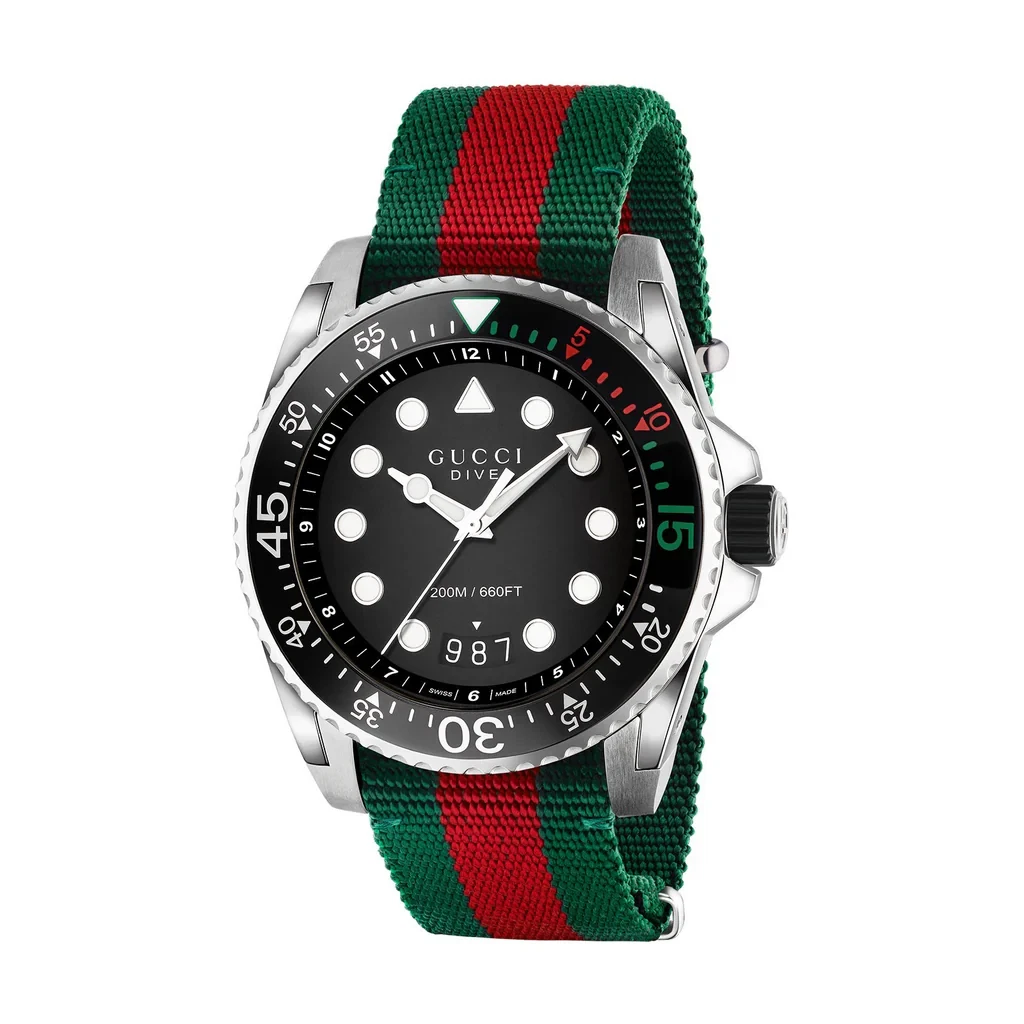 Montre homme GUCCI YA136209 Dive 45 mm vert rouge toile nylon