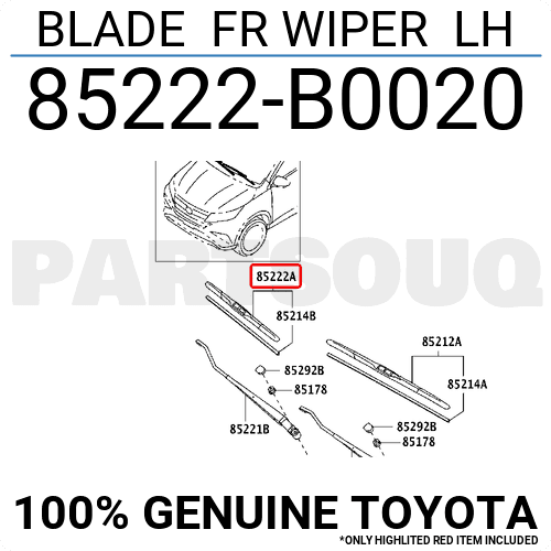85222B0020 Genuine Toyota BLADE FR WIPER LH 85222-B0020 | eBay