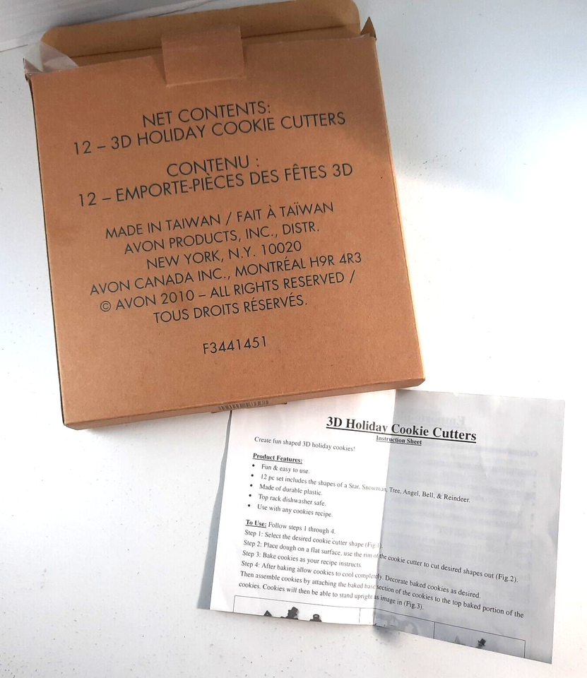 Avon 3D Holiday Christmas Cookie Cutters 12 pc Snowman Angel Star Tree