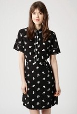 NWT TOP SHOP x Nordstrom Black Paisley Belted Tea Shirtdress Size 8 Pockets $105