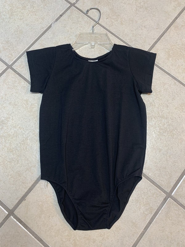 Kids XXL (14-16) Black S/S Dance Gymnastics Bodysuit Leotard NWT
