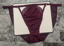 VICTORIA'S SECRET L MAROON SATIN SMOOTH CUTOUT LACE RARE STRING BIKINI PANTIES