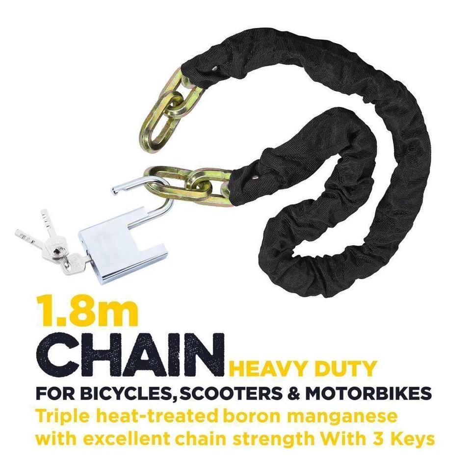 6 Ft Chain And Lock Kit Heavy Duty Chain Lock Security Long Chain Bike w/ 3 keys - Image 2 of 4