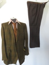 Men's 1970s VTG Green Check Blazer  38" x 32" Bell bottom Slacks , Disco