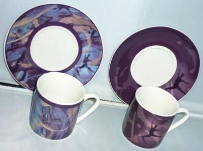 2 SCHÖNE AUSGEFALLENE COALPORT ROYAL BALLET DANCE ESPRESSO KAFFEETASSE UNTERTASSE SET