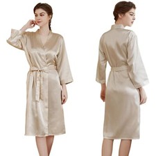 UK Long Plain Satin Silk Robe Wedding Bridesmaid Kimono Dressing Gown Sleepwear