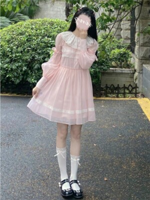 Women Kawaii Long sleeved Elegant Party Mini Dress Sweet Pink Lolita Korean | eBay Women Kawaii Long sleeved Elegant Party Mini Dress Sweet Pink Lolita Korean | eBay