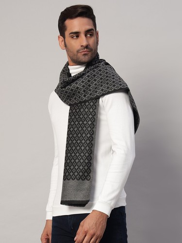 Negro Rombos/Diamante Bufanda, Lana Caliente Invierno Wrap Chal para Men Viento - Imagen 3 de 8