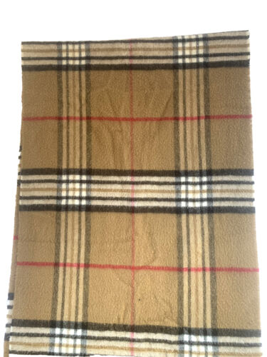 Plaid Fringed Scarf Unisex Brown 68” X 13” Vintage Light Weight Super Soft - Picture 2 of 3