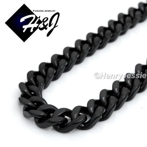 24"MEN's Stainless Steel HEAVY 11mm Black Plated Cuban Curb Link Chain Necklace - Picture 2 of 3