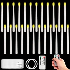 24 Pcs Hanging Floating Candles Flameless LED 11" Taper Candles - White - Remote