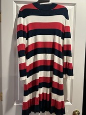 LOFT Women's Red White Blue Striped Flutter Sleeve Sweater Dress Size M NWT