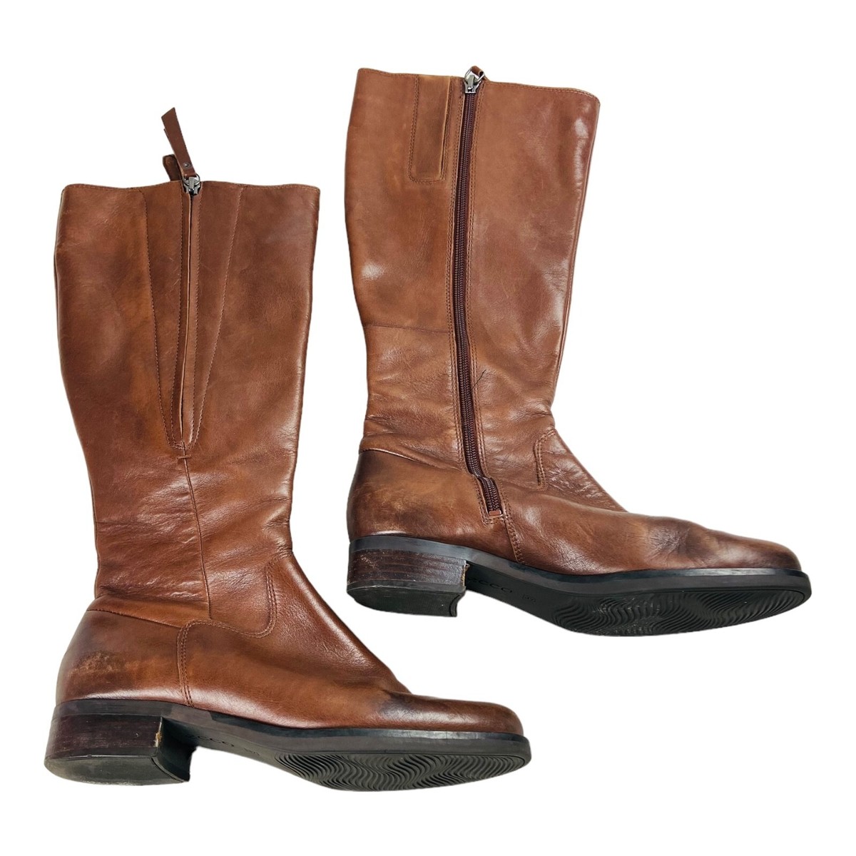 ECCO Women's Brown 'Adel' Tall Side Zip Knee High Riding Leather