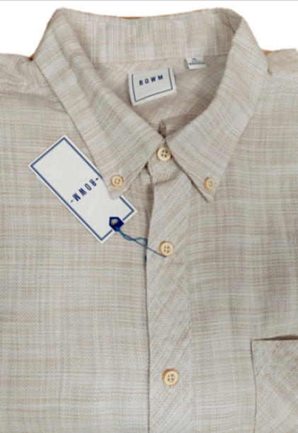 Мужская рубашка ROWM с коротким рукавом в елочку из хлопка LT бежевого цвета, размер XL