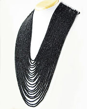 915.00 Cts Black Spinel 20 Strand Round Faceted Beads Handmade Necklace DG