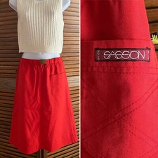 Vintage 80s Sasson Red Cotton Belted Midi Skirt Size 12 Modern 6/8